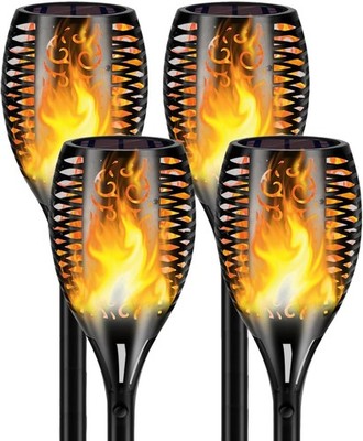 4 Pack Larger Solar Torch Lights with 96 LED, IP65 Waterproof Outdoor Flicker...