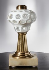 ANTIQUE BOSTON & SANDWICH WHITE CUT OVERLAY GLASS AND MARBLE OIL LAMP