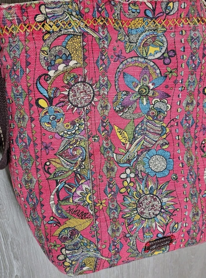 Sakroots Colorful Red Floral Large Tote Purse Boho Owls Handles Crossbody Strap - Image 4 of 4