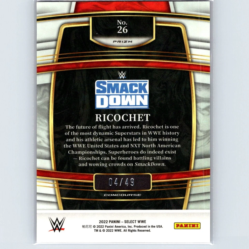 2022 Panini Select WWE Ricochet #26 Pink Prizms #/49 - Image 2 of 2