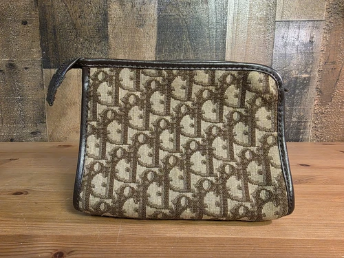 Sac à cosmétiques pochette vintage années 80 Christian Dior toile marron monogramme authentique