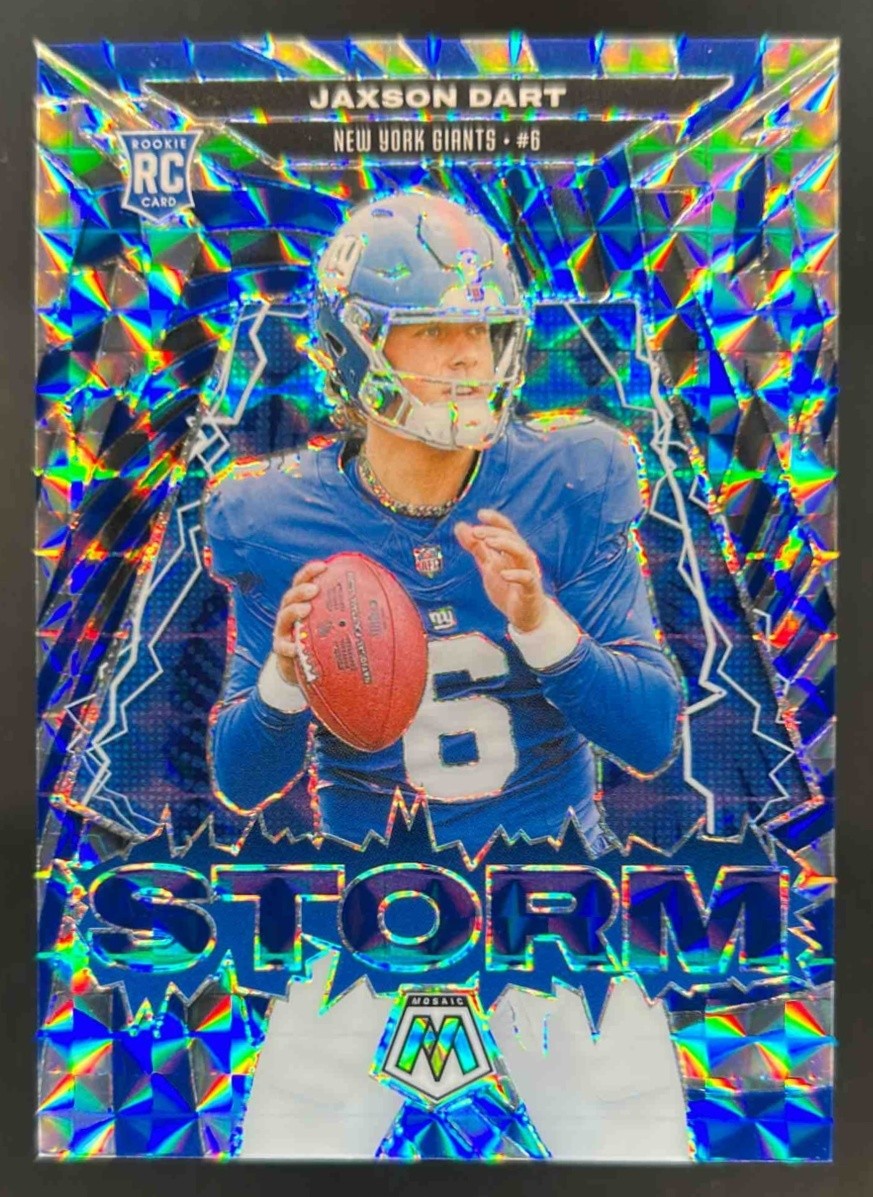2025 Mosaic Jaxson Dart Storm RC Blue Prizm Rookie #98/99 Giants