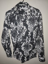 Versace camicia manica lunga barocco stampa medaglione nero bianco taglia 38/15