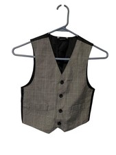 Boys Size 6 Gray White Suit Vest Black Back Polyester