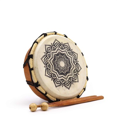 Handgefertigte Schamanische Trommel mit Mandala-Motiv   20 cm, inkl. Schlägel
