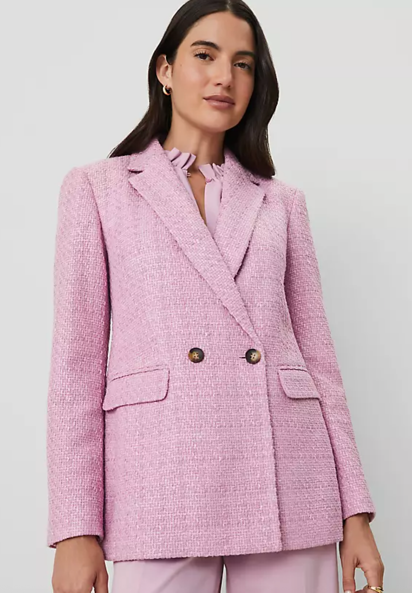 NWT ANN TAYLOR CLEAN LILAC CROSBY TWEED DOUBLE BREASTED BLAZER