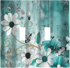 Decorative Switch Plate Covers Turquoise Flowers and Butterflies Rustic Teal Whi