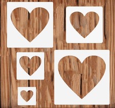 5PCS Heart Stencil 5 Sizes Heart Love Stencils Painting Template Reusable Pla...