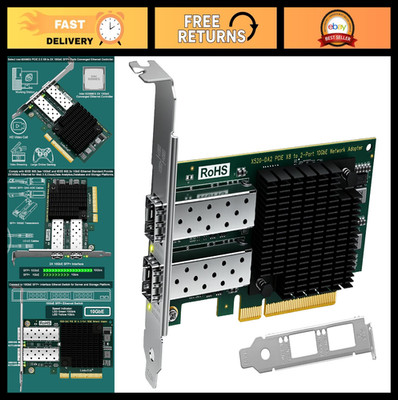 10Gb/s SFP+ Fiber Ports Ethernet Adapter NIC Card for Servers & PCs, PCIe x8