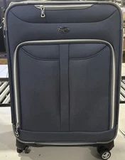 OLYMPIA U.S.A EXPANDABLE 4 WHEEL SPINNER SUITCASE FRONT ZIPPER POCKET 25" - NAVY