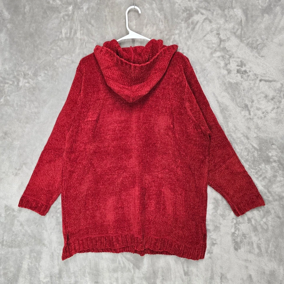 Suéter pulôver feminino Denim & Co 1X vermelho chenille malha com capuz túnica bolsos aconchegantes - Imagem 4 de 4