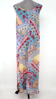 coldwater creek long dresses Coldwater Creek Dress Womens XL Blue Pink Floral Chiffon Maxi Embroidered  Strip