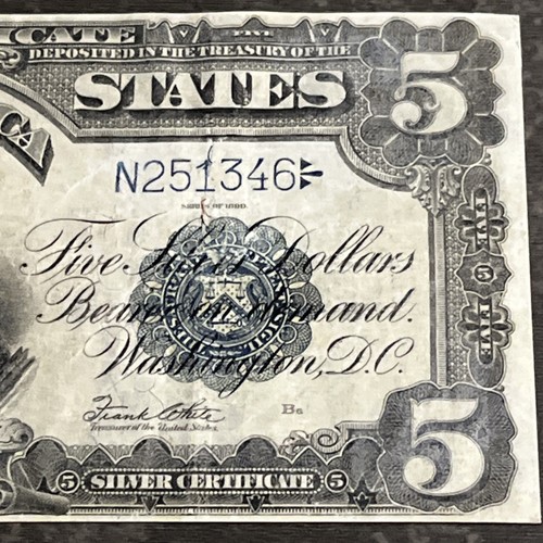 1899 $5 Five Dollar Silver Cert "INDIAN CHIEF” Fr 280m Elliot/White MULE XF40+ - Picture 7 of 13