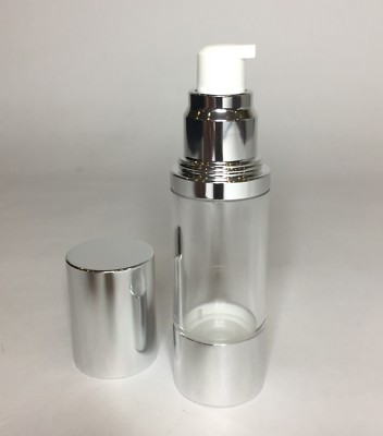 50 ml klare Kunststoff Airless Pumpspender Flaschen mit Chromrand *BELIEBIGE MENGE*