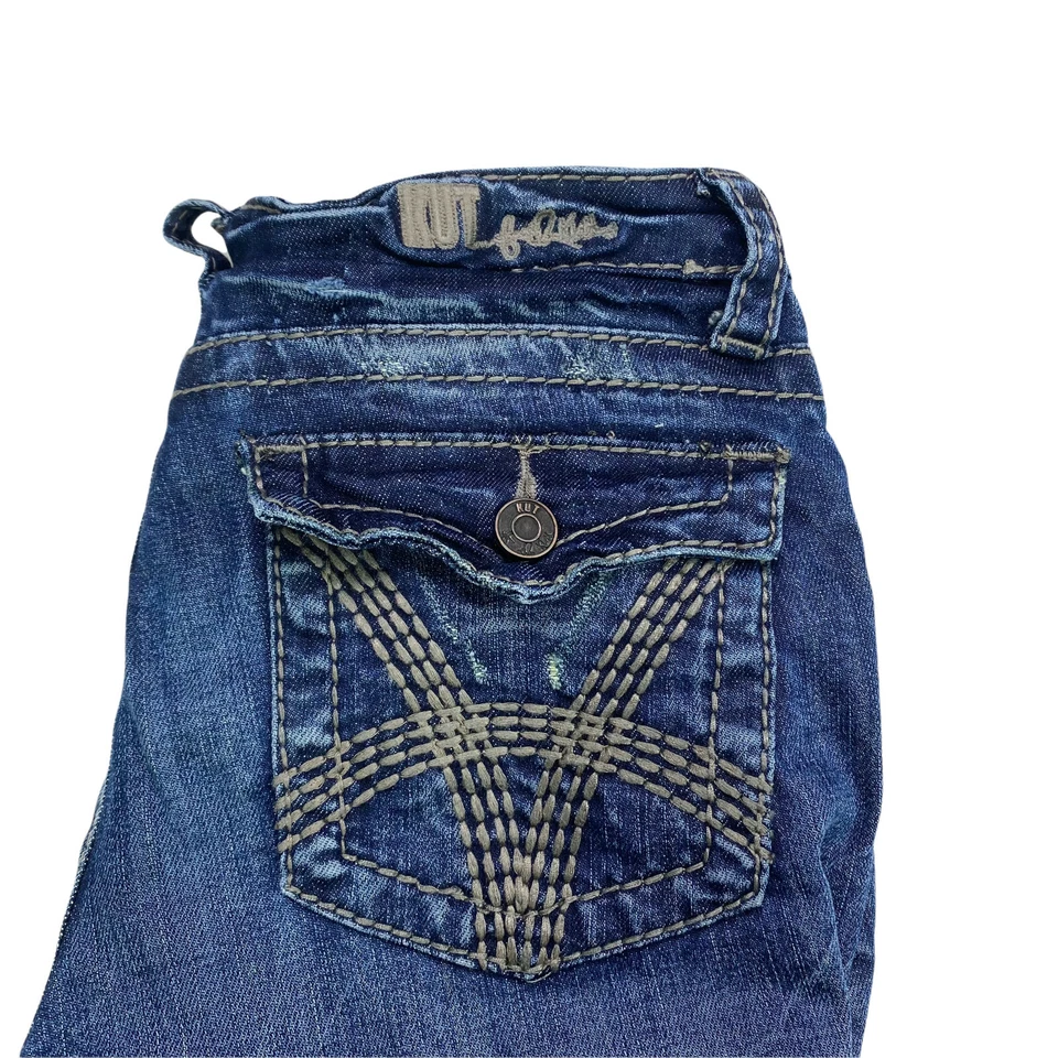 Pantalones de mezclilla KUT from the Kloth con solapa bolsillo capri para mujer talla 2 lavado oscuro punto grueso Foto 4 de 4