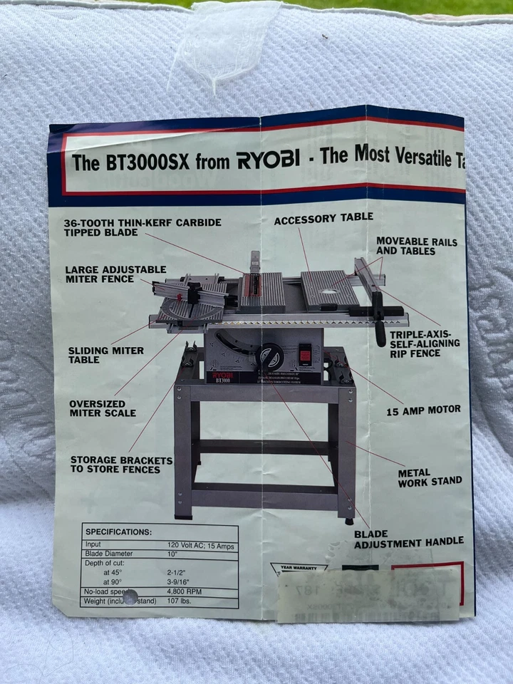 10-дюймовая настольная пила Ryobi / с прочной встроенной подставкой / руководством и лезвиями. - Изображение 2 из 4