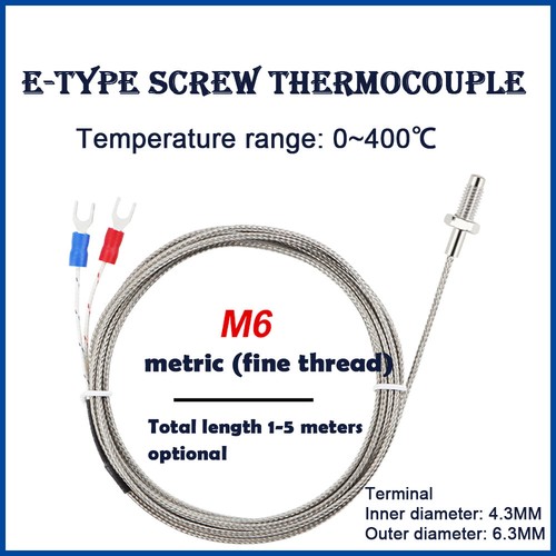 K/E Type M6 M8 Threaded Screw Thermocouple Measurement Probe Screw type 0.2-5M - Picture 9 of 11