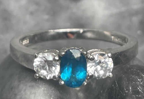 Vintage BBJ Blue Topaz And CZ Sterling Silver Ring Size 7.75
