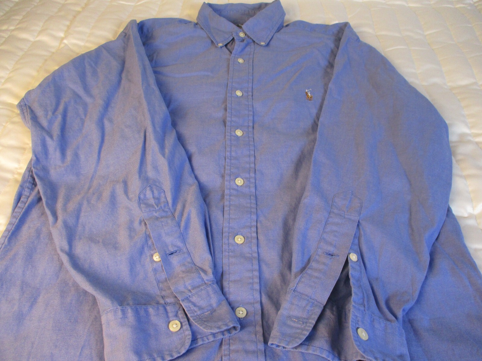 Ralph Lauren Camicia Uomo 16 33 Yarmouth 100% Cotone Pinpoint Oxford Blu Pony