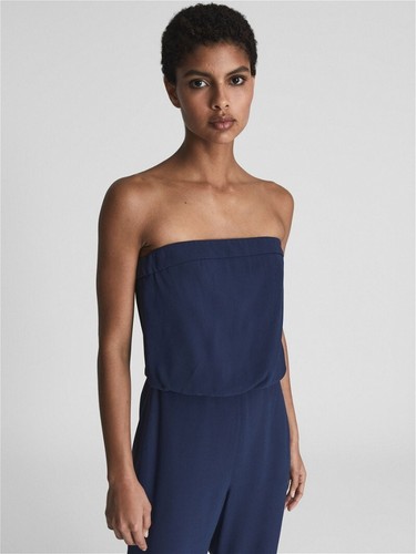 REISS Navy Blue Janine Bandeau Wide Leg Jumpsuit UK Size 14 - Picture 4 of 5