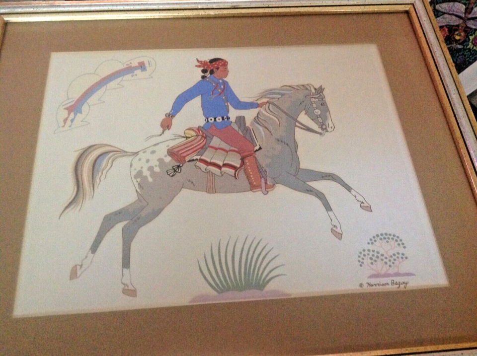 Harrison Begay artist silk screen painting print"Navajo Rider”&Horse