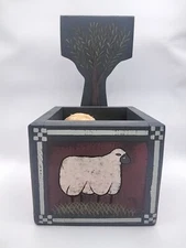 Primatives by kathy Graybill Folk Art Wall Planter 3 Rag Balls Farm Animal Decor