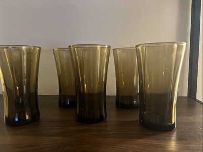 Vintage Anchor Hocking Linden Mocha Tumblers Smokey Brown Glassware Set of 6