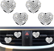 4PCS Heart-Shaped Car Vent Clips with Rhinestone,Bling Air Vent Clips Car Decora