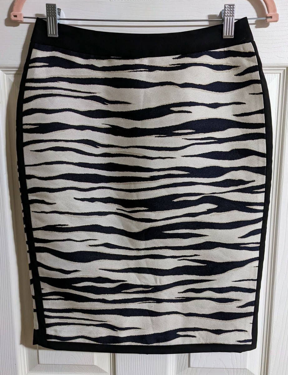 Ann Taylor Skirt 00 Navy Off White Zebra Print Pencil Chic Ann Taylor Skirt 00 Navy Off White Zebra Print Pencil Chic