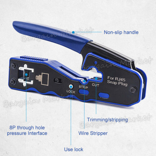 RJ45 Crimper EZ Cat 5e 6 7 HD Pass Through Network Connector Tool Crimping Plier - Picture 3 of 9