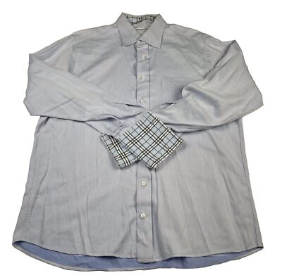 Burberry London Mens Dress Shirt 16.5 Made In USA Blue Nova Check French Cuff