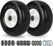 9X3.50-4 Flat Free Lawn Mower Tire and Wheel, Smooth Tread Tire for Zero Turn Mo