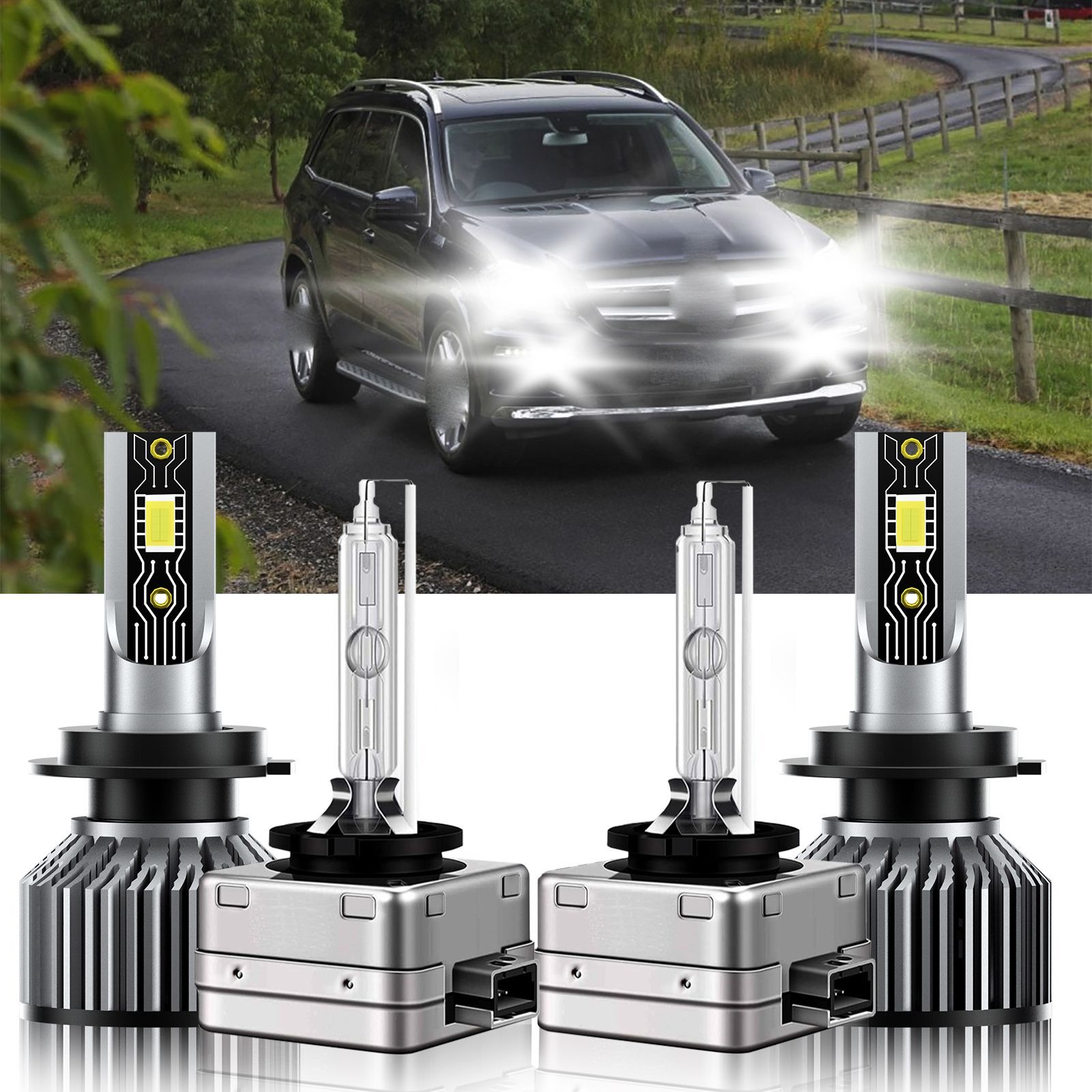 For Mercedes-Benz GL500 2008-2012 4x H7 D1S LED HID Headlight High Low Bulbs