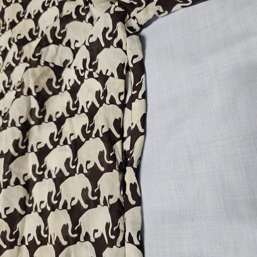 Tory Burch Elephant Print Top Tunic Blouse Women Size 12 Brown Cotton - Picture 11 of 14