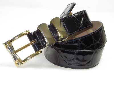 WCM New York Womens Leather Belt Medium Gold Toned Embossed Italian Dress USA WCM New York Ladies Leather Belt With Sterling Horse Belt  main image 3