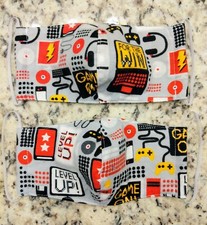 2 Face Masks Flannel Cotton Gray Gamer Video Games Washable Reusable with Pocket