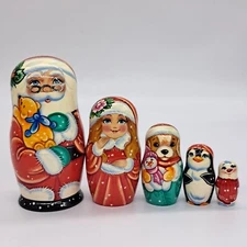 6" Santa Claus Christmas Holidays nesting dolls 5 in 1 Matryoshka Russian Doll 