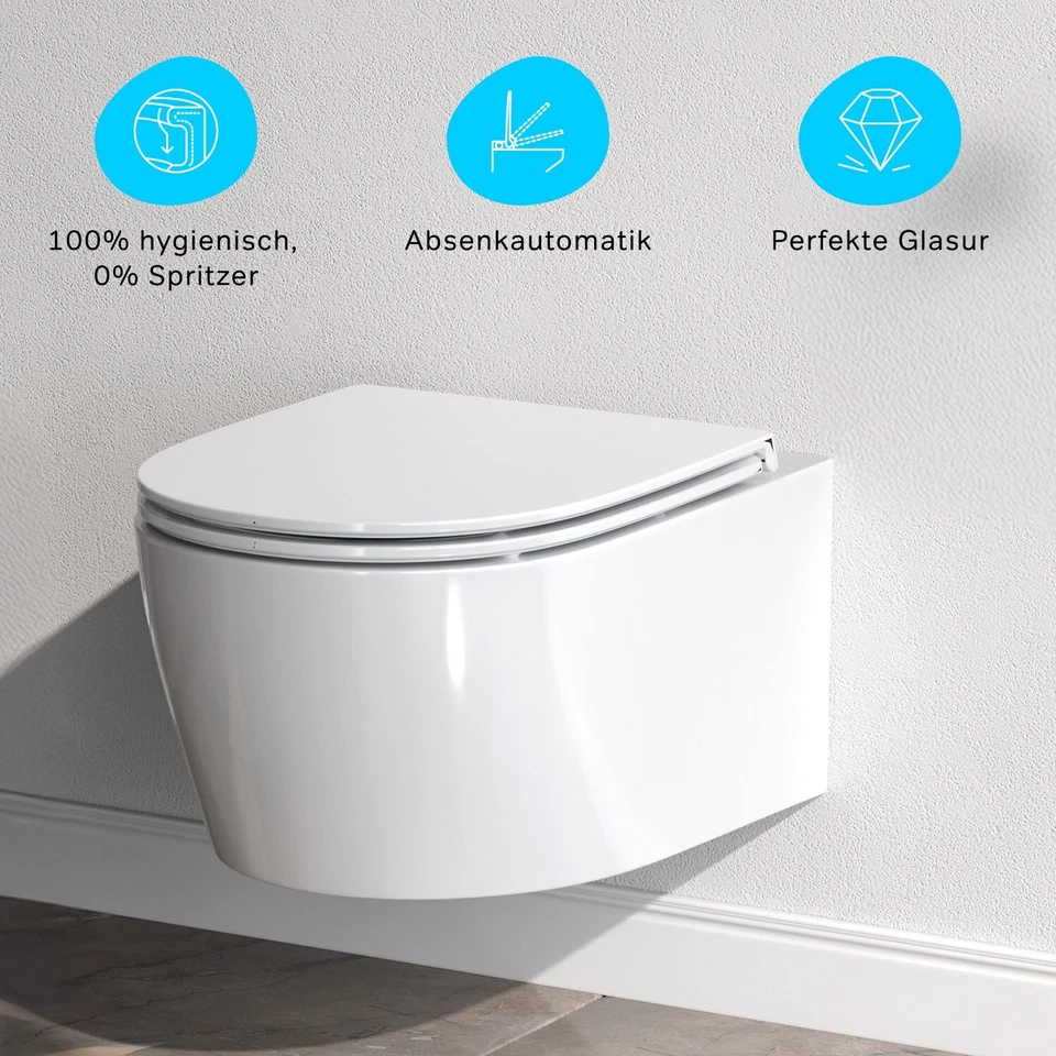 AM.PM Hänge-WC , D-Form spülrandlos – Soft-Close Sitz, Doppelspülung, Weiß