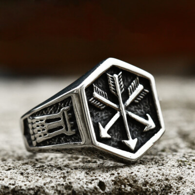 Vintage Three Cross Arrows Ring Stainless Steel Viking Hunting Biker Punk Ring