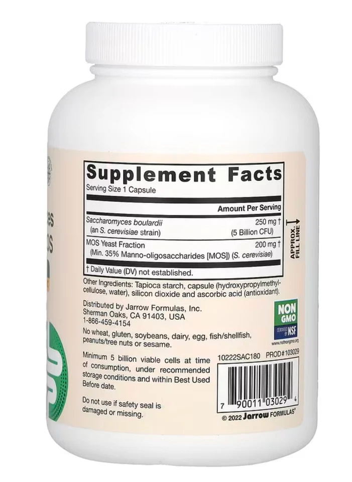 Saccharomyces Boulardii Plus MOS, 5 mil millones, 180 cápsulas vegetales de liberación retardada Foto 4 de 4