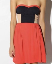 Urban Outfitters Sparkle & Fade Women’s Dress Colorblock Strapless Coral Navy S