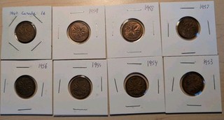 Lot Of 8 Circulated Canada 1 Cent Pre 1960 (G VG Grade)