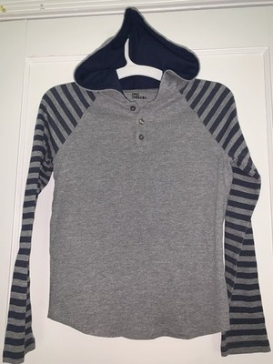 Women s Small Epic Threads Ribbed Cotton Blend Hooded  Grey & BlackThermal Shirt