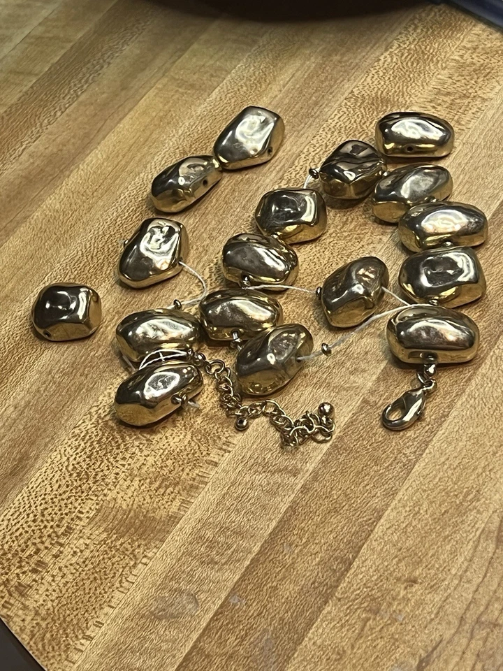 "Hermoso collar de cuentas pepita de metal de oro amarillo reutilizable artesanal 17) 1""" Foto 4 de 4