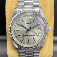 RARE Mido President Commander Automatic 8299 Light Gray Dial Baton 1970s Watch