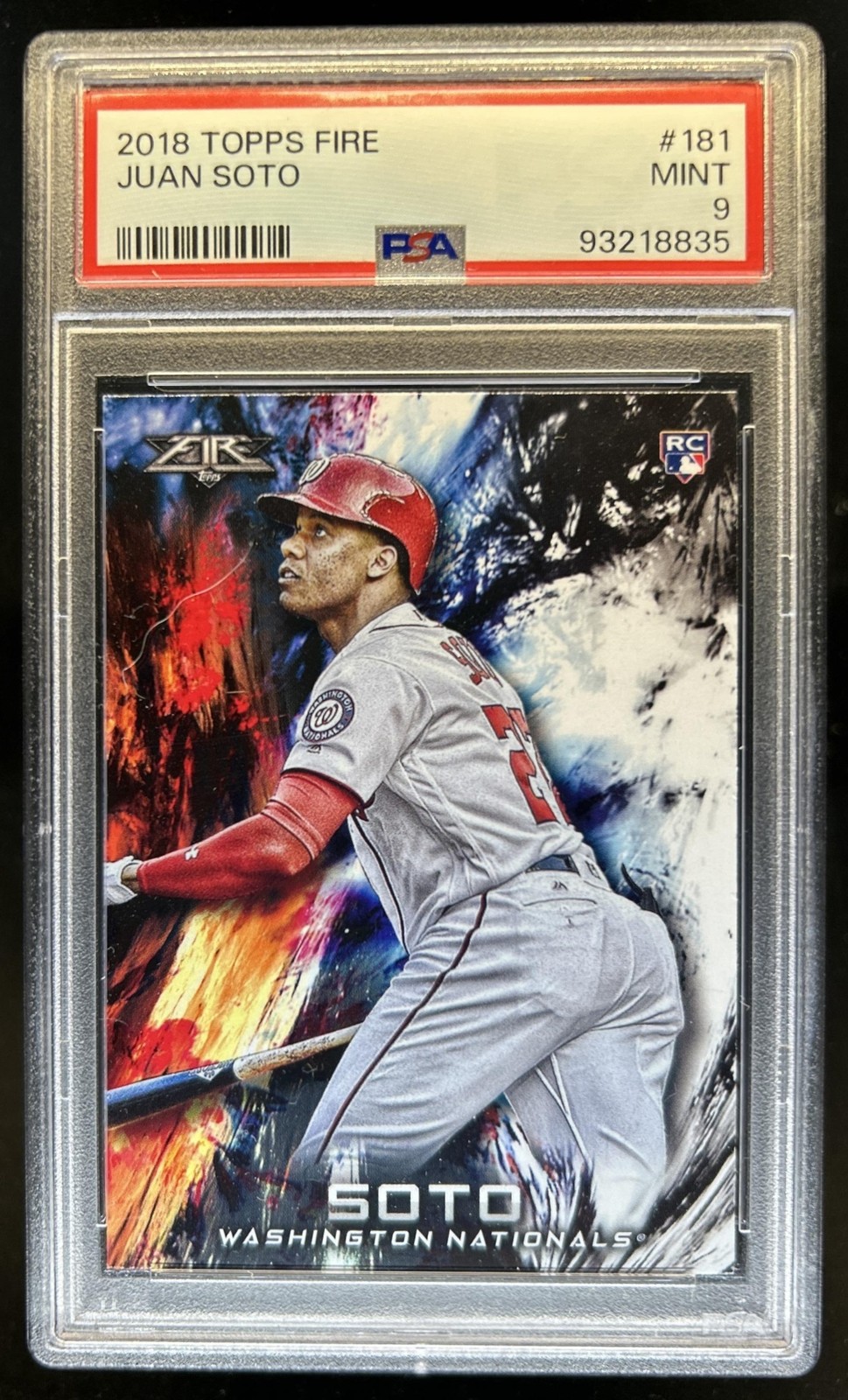 2018 Topps Fire Juan Soto RC Rookie #181 Nationals PSA 9 view 1