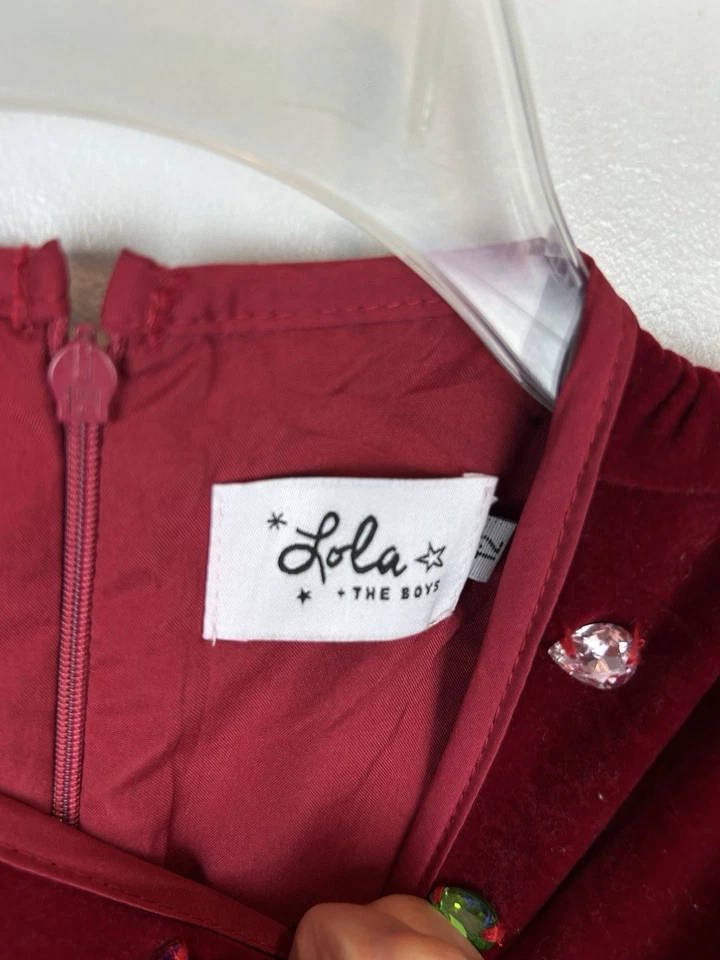 Lola & The Boys Dress Girls 12 Red Velvet Puff Sleeve Twirl Holiday Event - Image 3 of 4