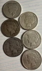 Lot of Six (6) 1922  $1 Peace Silver Dollars