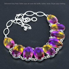 925 Silver Oval Ametrine Stone Wife Chain Birthday Anniversary Necklace ...