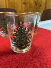 Culver Set of  3- Christmas Tree Double Old Fashion Holiday Glasses 13.5 oz